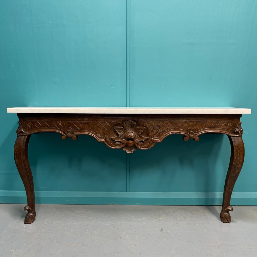 Pair of French marble top wall mounted console tables  View V