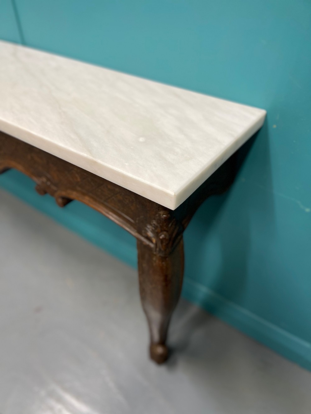 Pair of French marble top wall mounted console tables  View VI