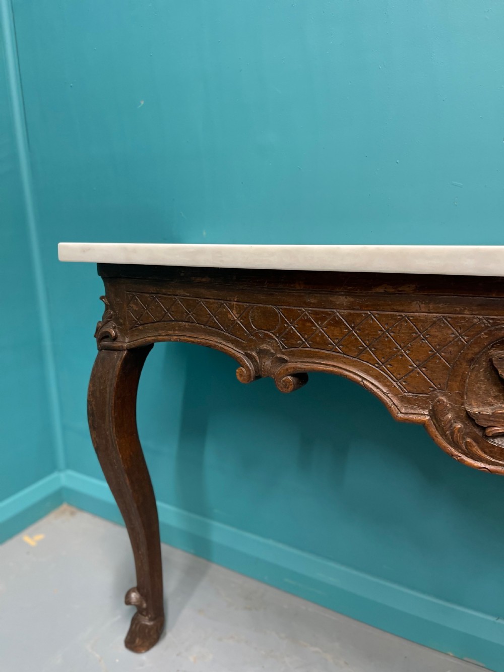 Pair of French marble top wall mounted console tables  View VIII