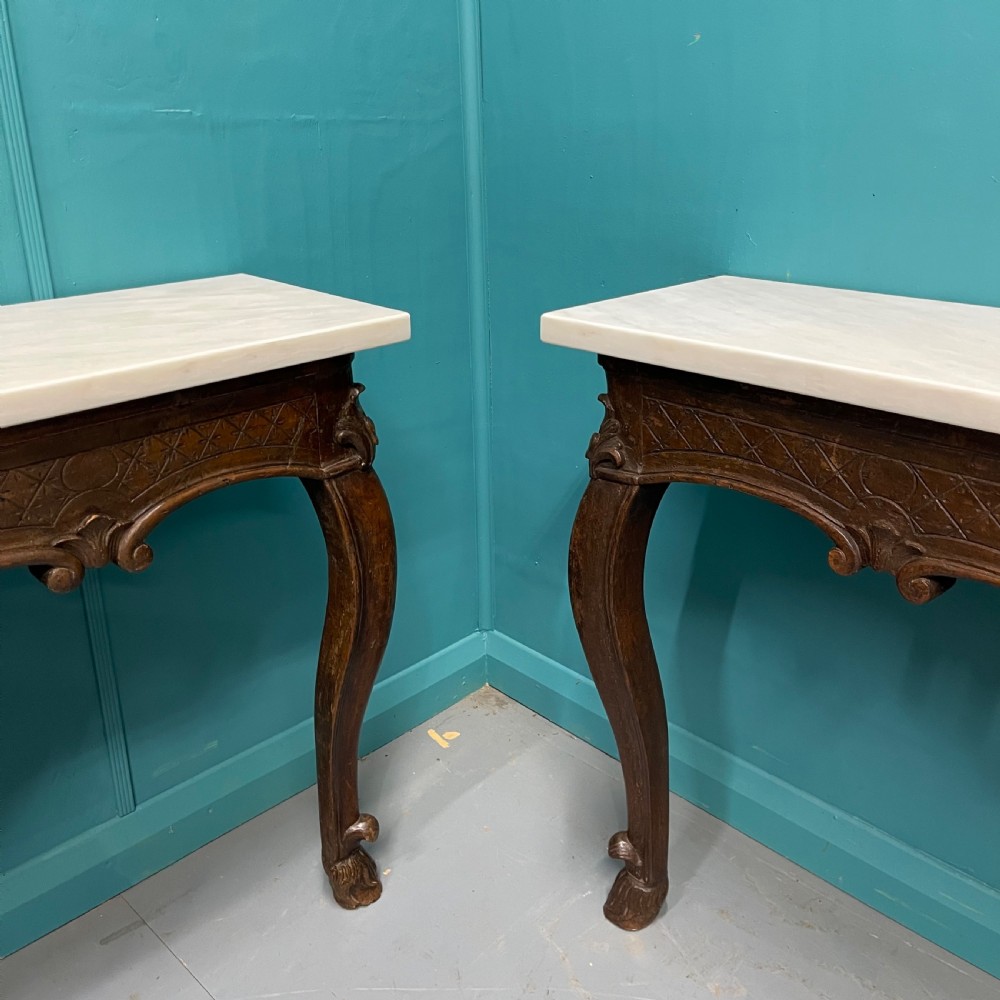 Pair of French marble top wall mounted console tables  View IX