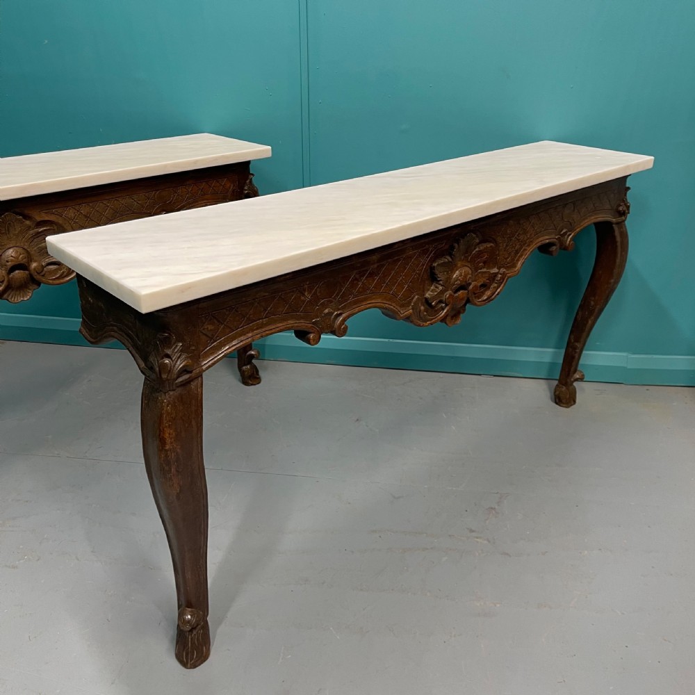 Pair of French marble top wall mounted console tables  View XI