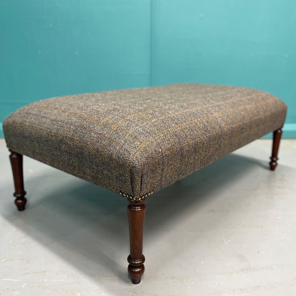 Newly upholstered Harris Tweed ottoman footstool View II