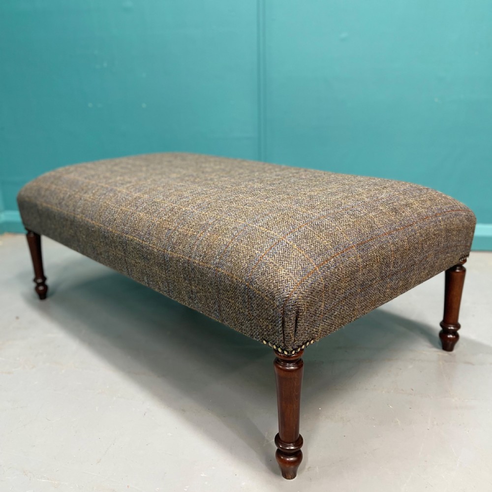 Newly upholstered Harris Tweed ottoman footstool View IV