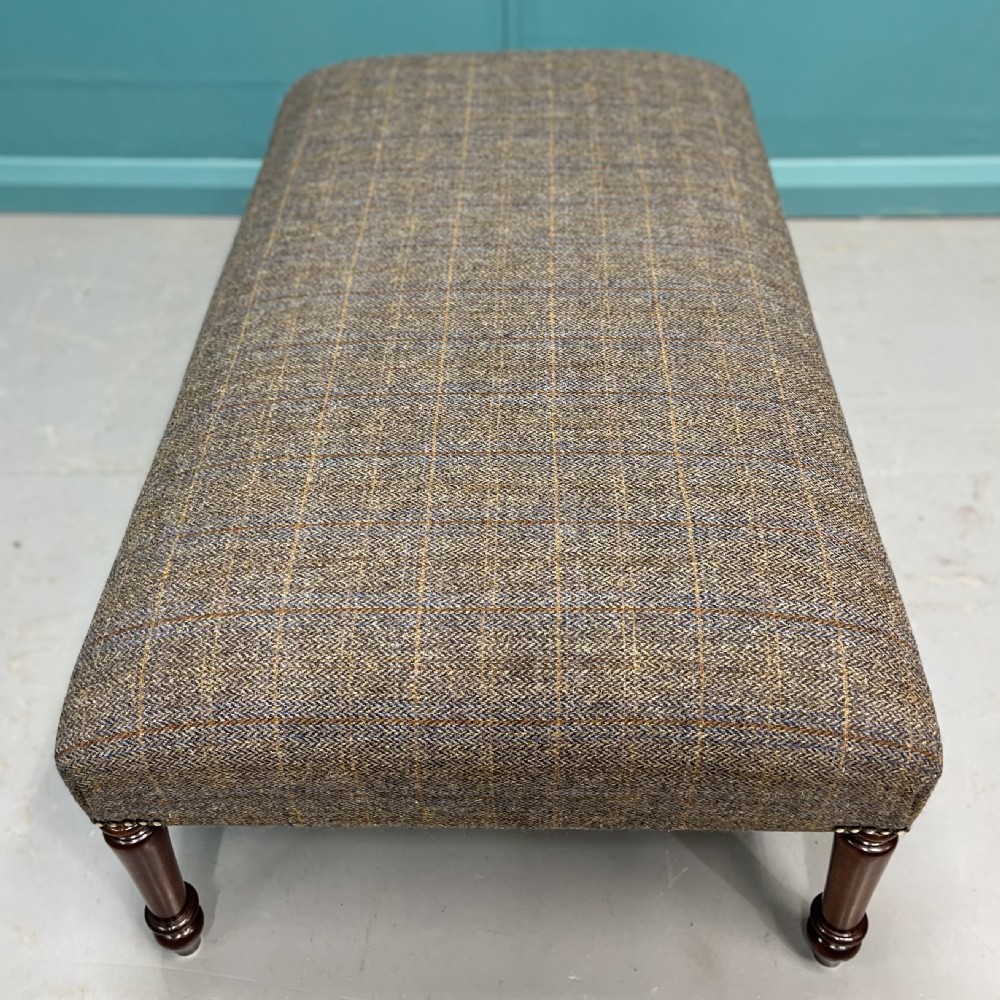 Newly upholstered Harris Tweed ottoman footstool View VI