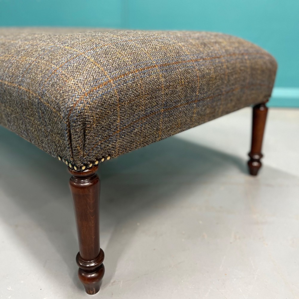 Newly upholstered Harris Tweed ottoman footstool View VII