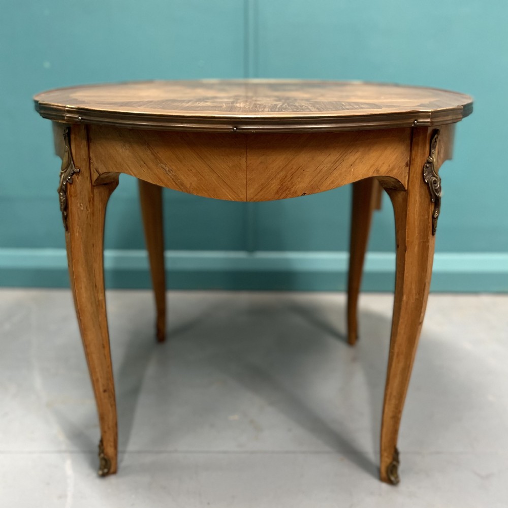 French round coffee table with marquetry View II