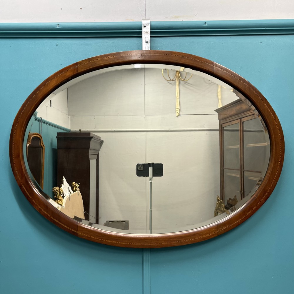 Edwardian oval inlaid mirror with bevelled glass View II