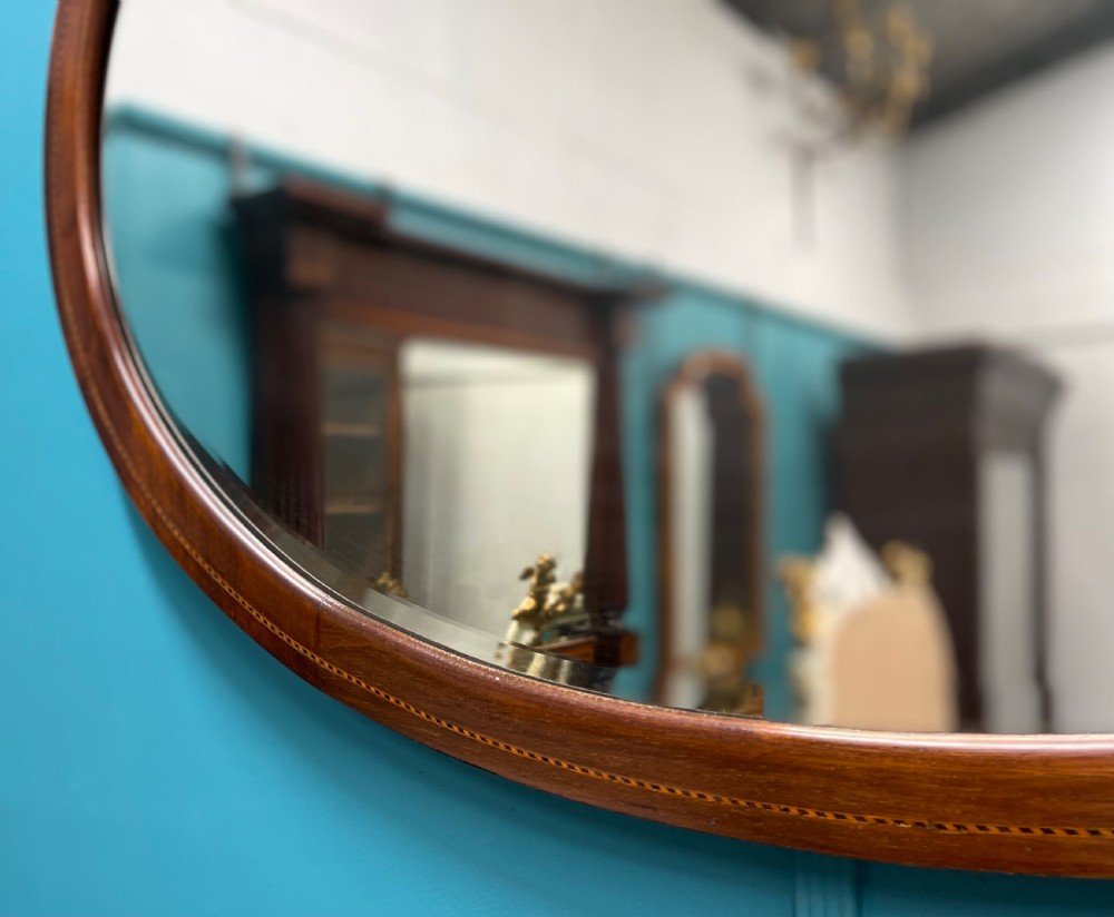 Edwardian oval inlaid mirror with bevelled glass View IV