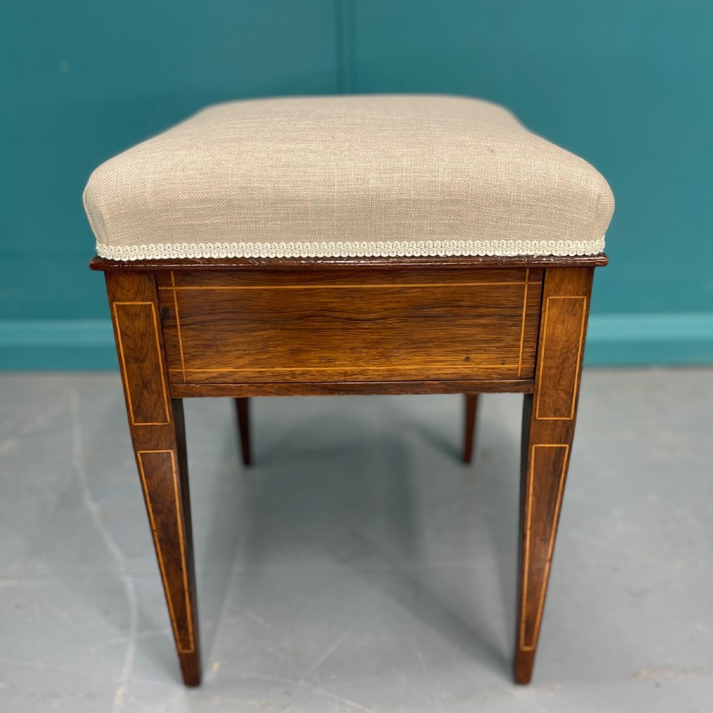 Newly upholstered marquetry piano stool View III
