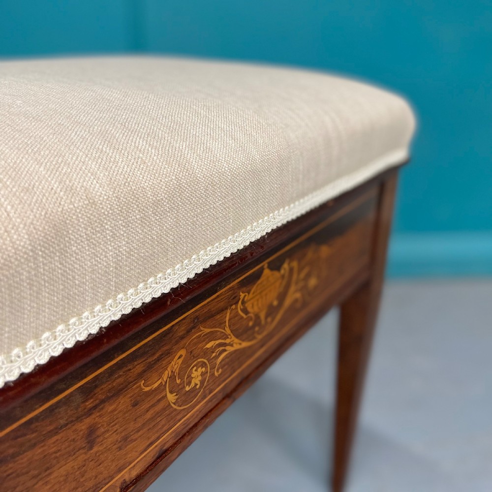 Newly upholstered marquetry piano stool View VII