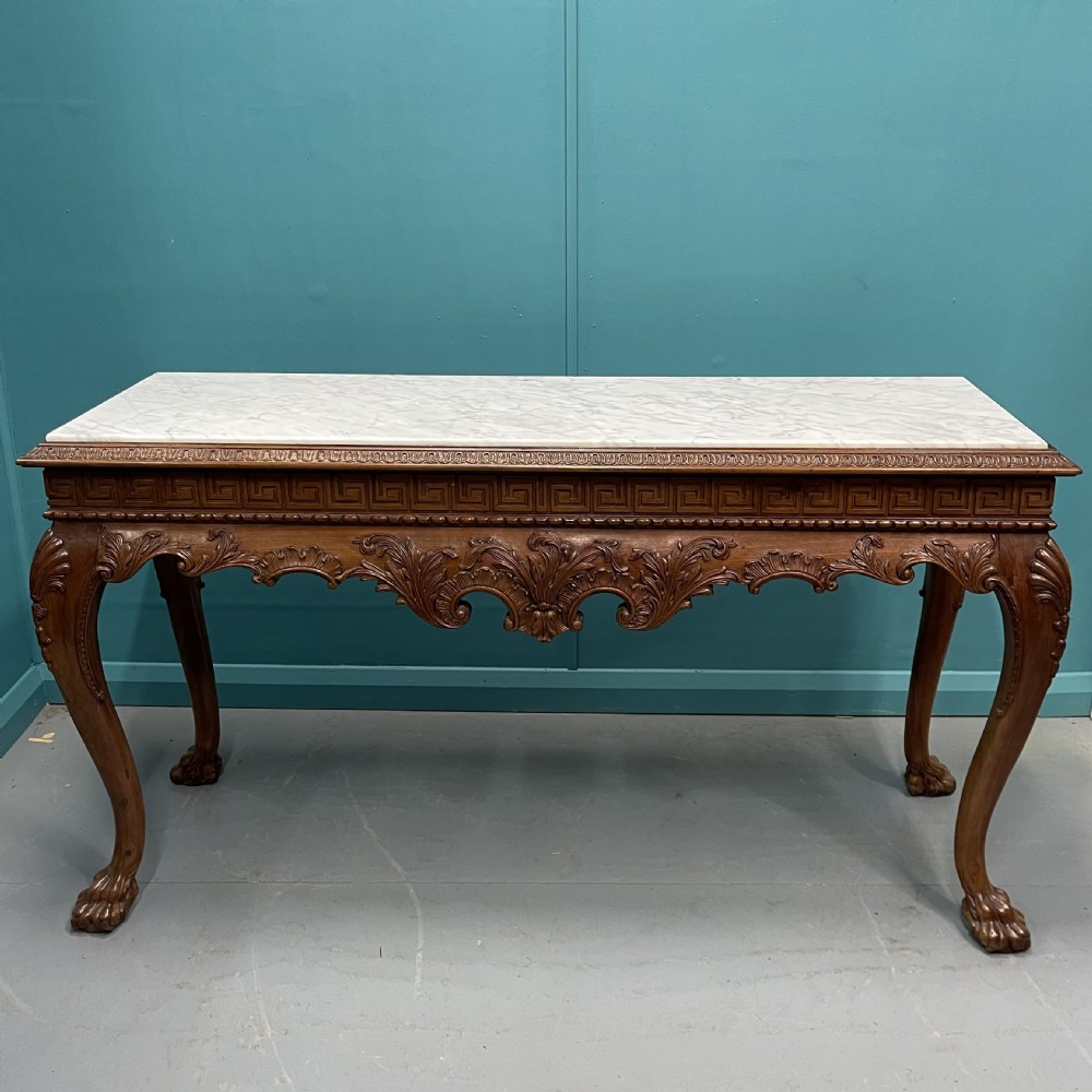 Large marble top console table on Lions feet