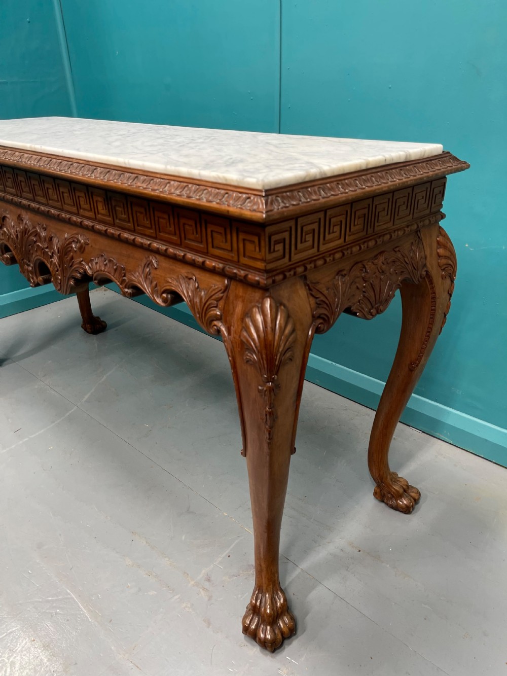 Large marble top console table on Lions feet View III
