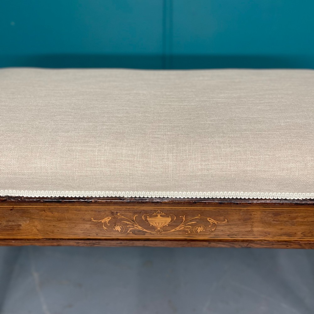 Newly upholstered piano duet stool with marquetry View IV