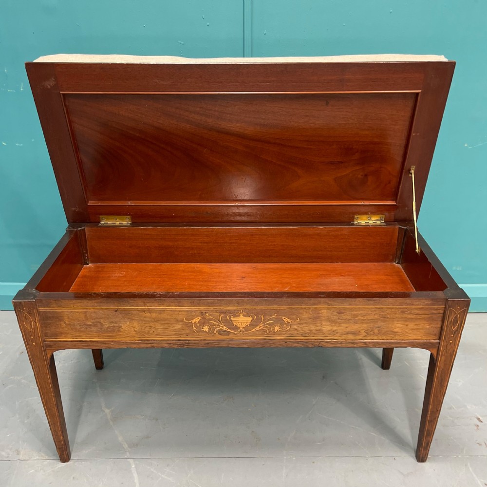 Newly upholstered piano duet stool with marquetry View VII