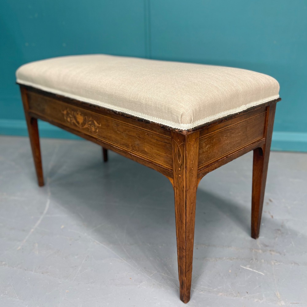 Newly upholstered piano duet stool with marquetry View VIII