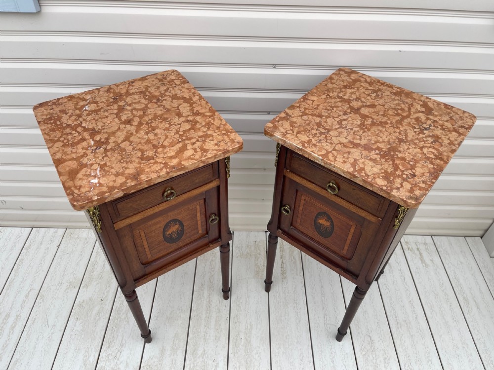 Pair of French marble top bedside cabinets View IV
