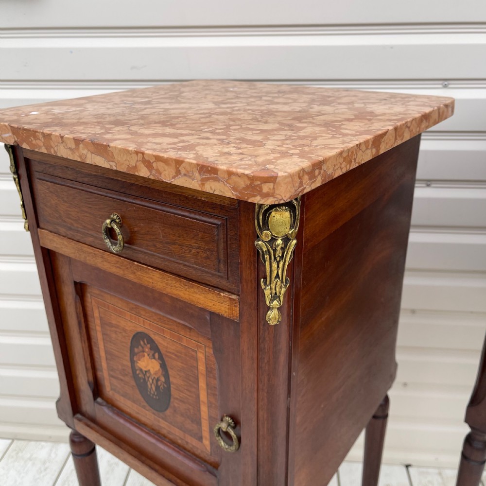 Pair of French marble top bedside cabinets View V