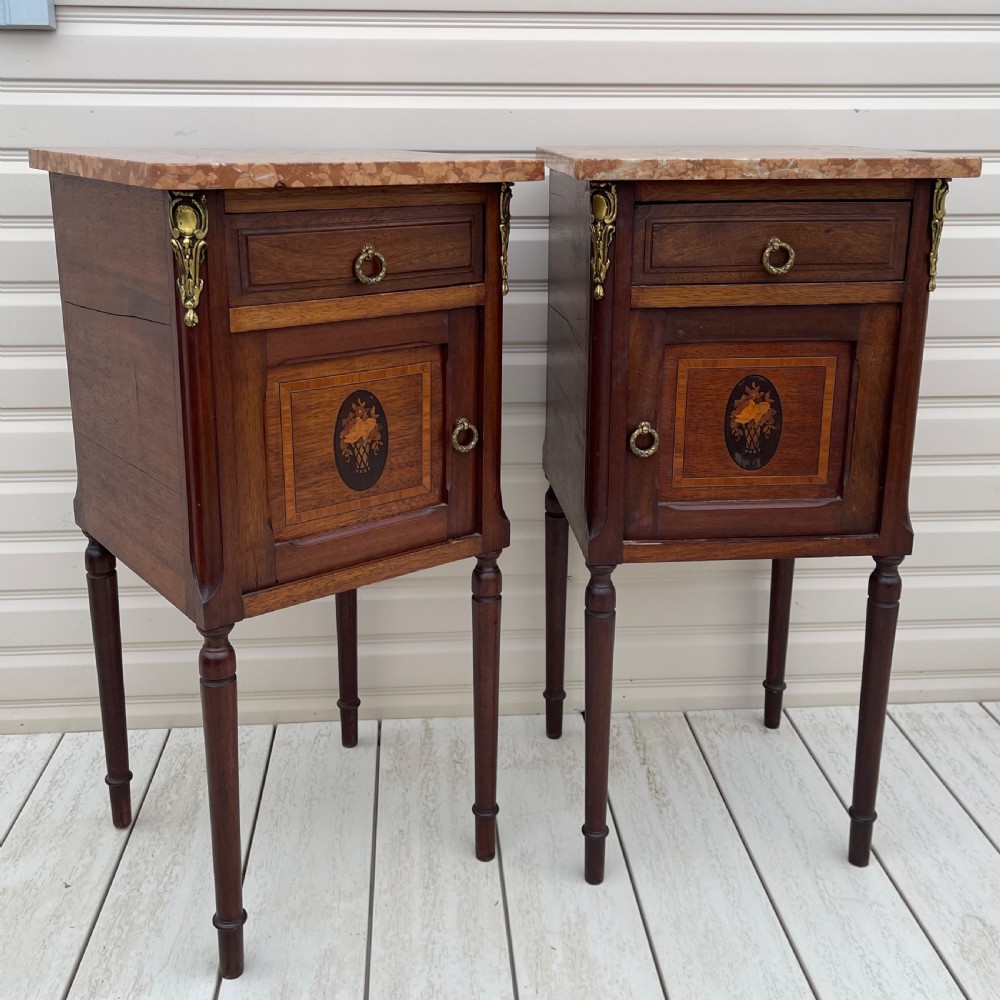 Pair of French marble top bedside cabinets View IX