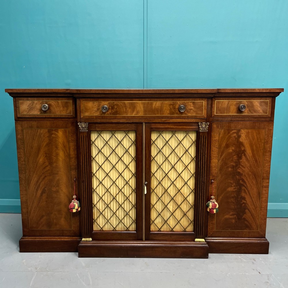 Regency revival breakfront sideboard with brass inlays