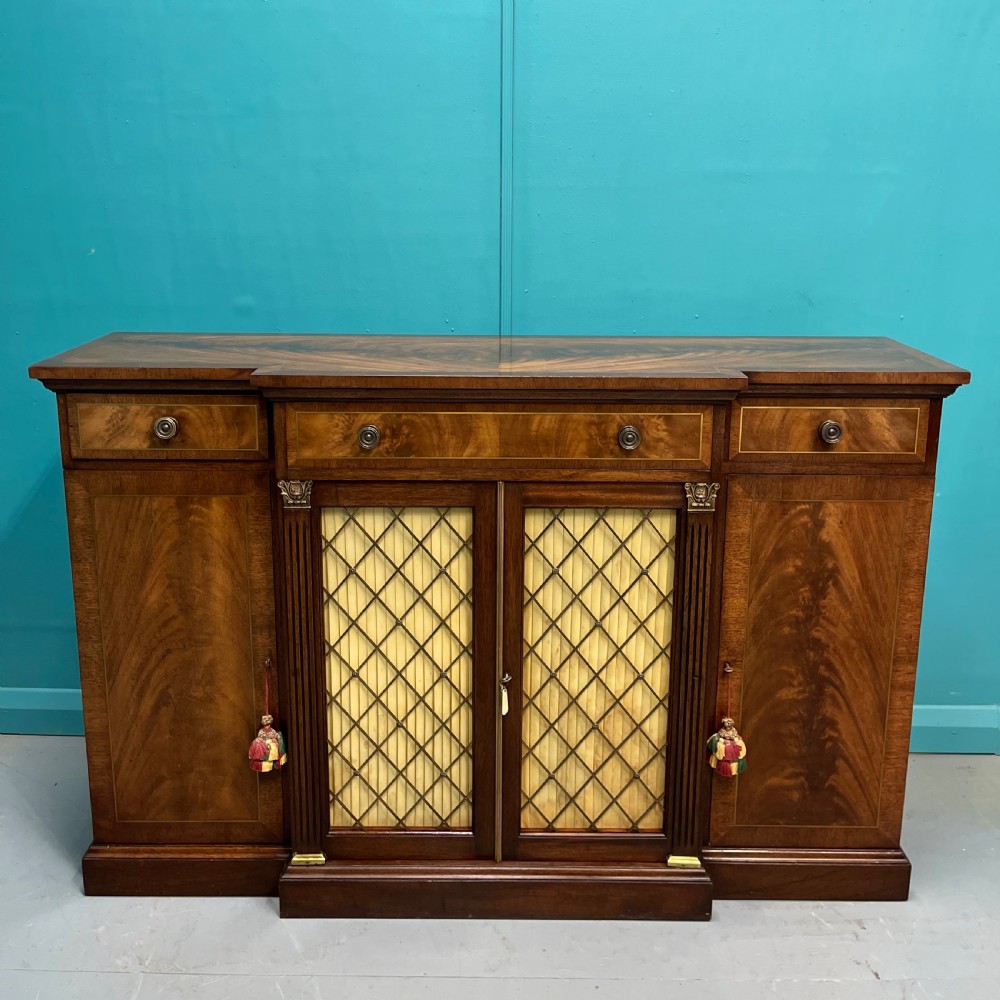 Regency revival breakfront sideboard with brass inlays View II