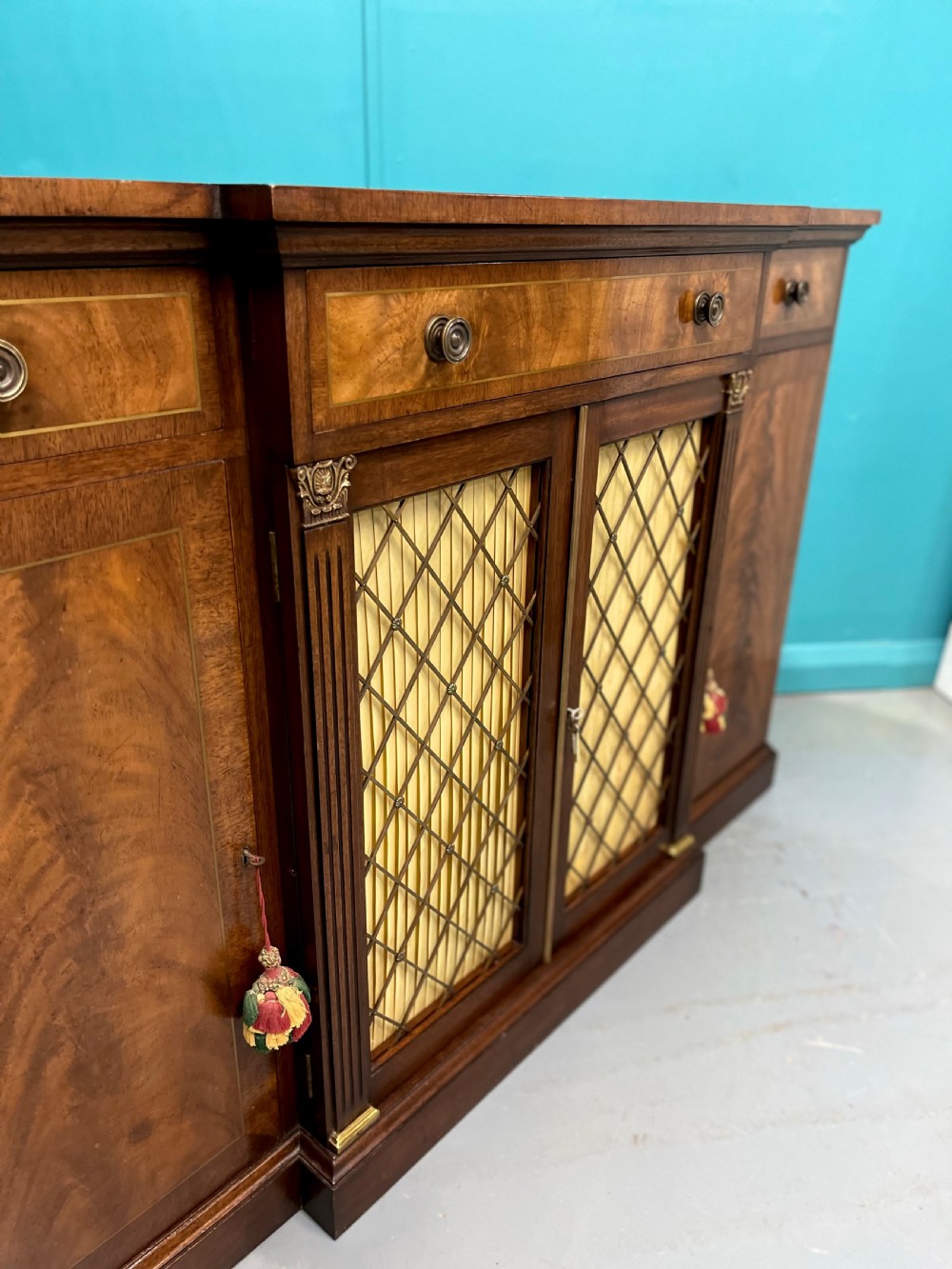Regency revival breakfront sideboard with brass inlays View VII