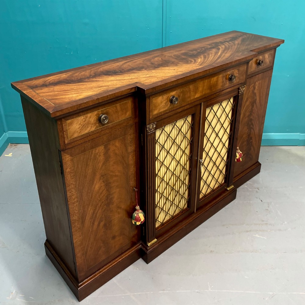 Regency revival breakfront sideboard with brass inlays View XI