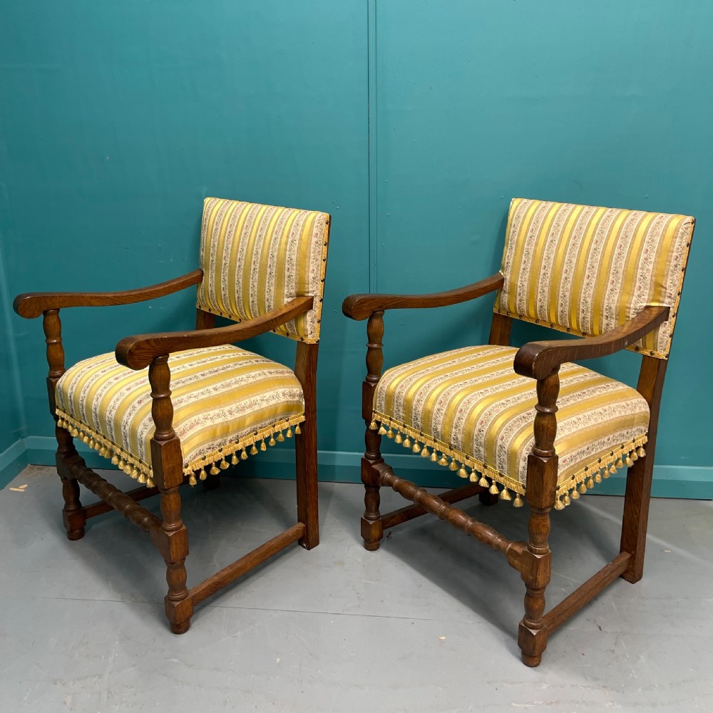 Pair of English oak hall armchairs View III