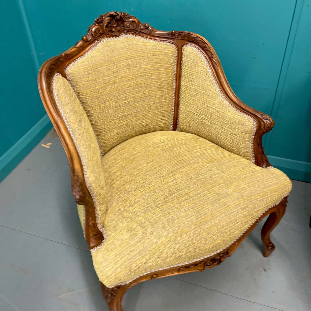 Pair of French walnut low back tub armchairs View VIII