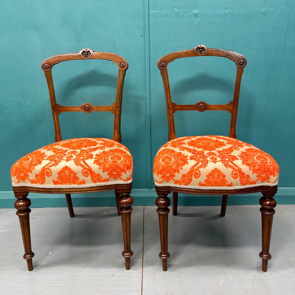 Pair of Edwardian walnut side or hall chairs  View II