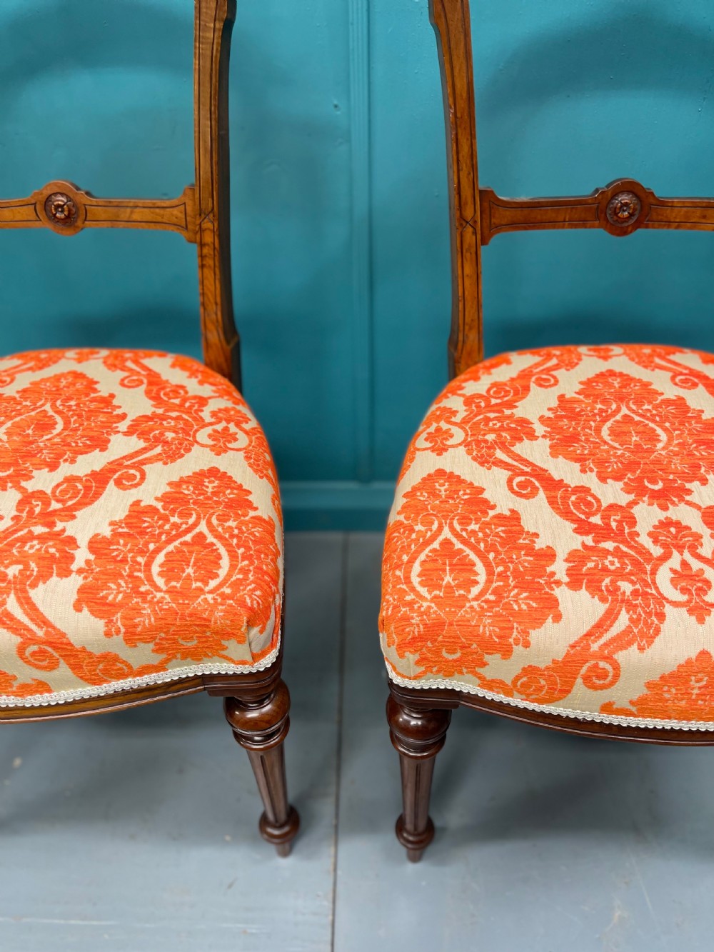 Pair of Edwardian walnut side or hall chairs  View III