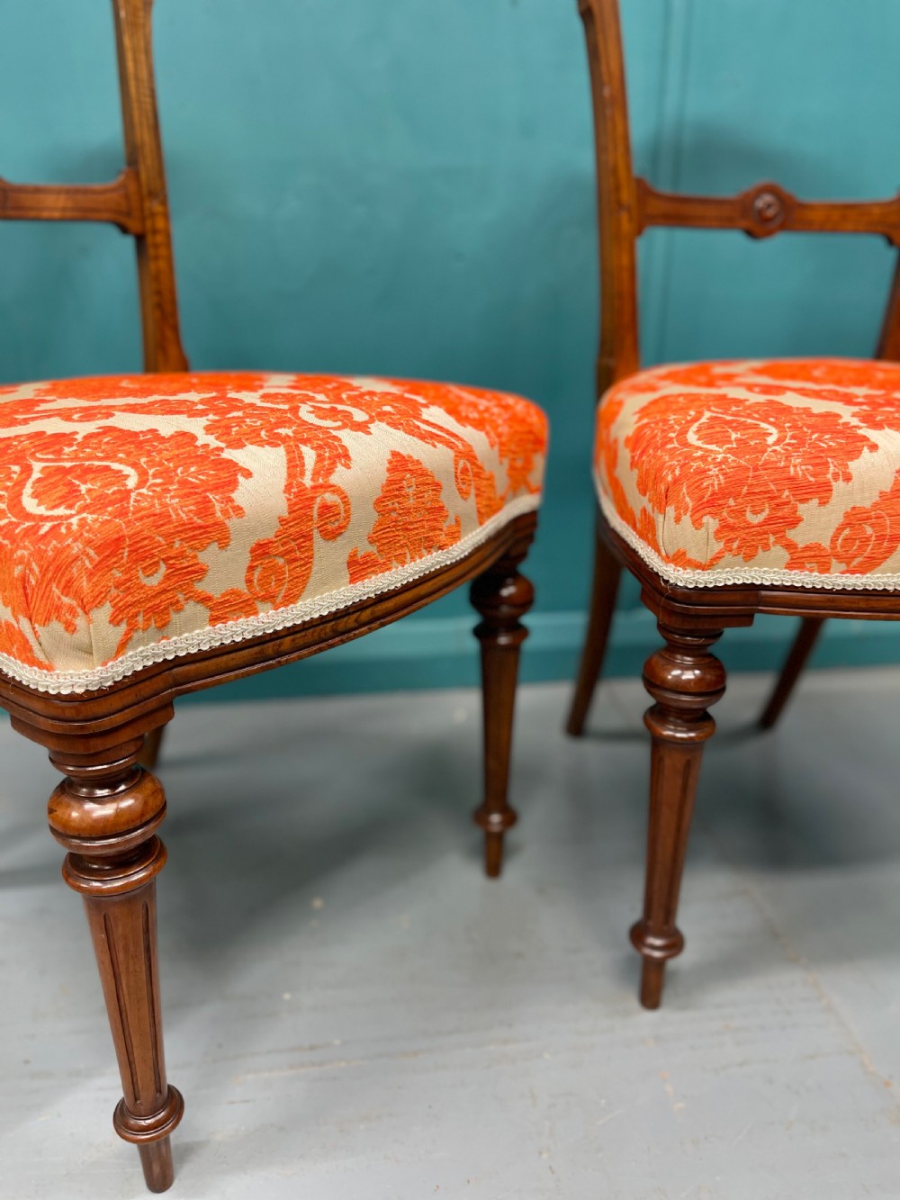 Pair of Edwardian walnut side or hall chairs  View IV