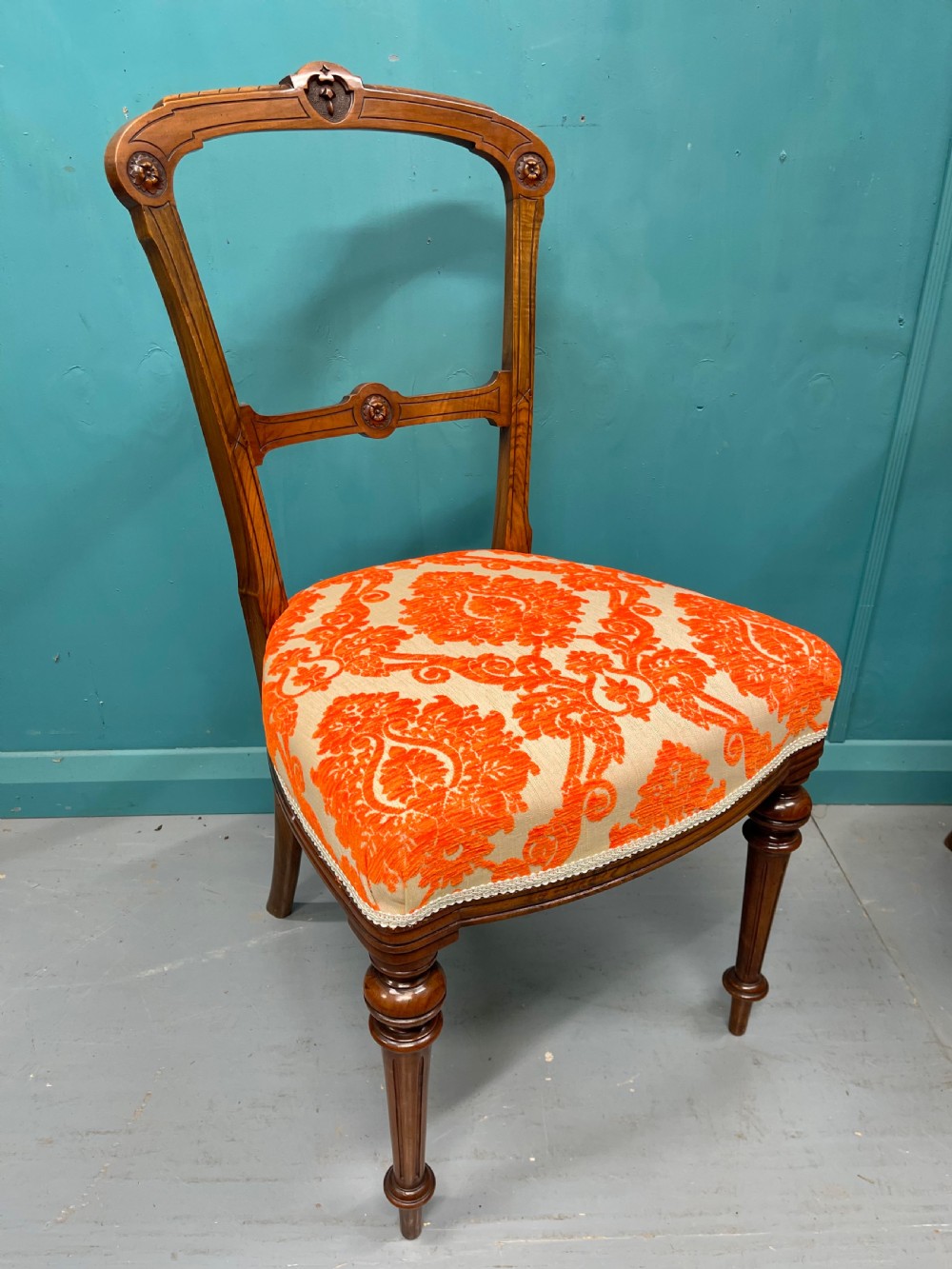 Pair of Edwardian walnut side or hall chairs  View VI