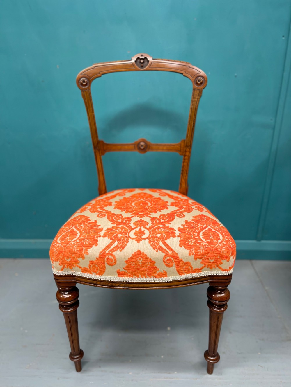 Pair of Edwardian walnut side or hall chairs  View VII