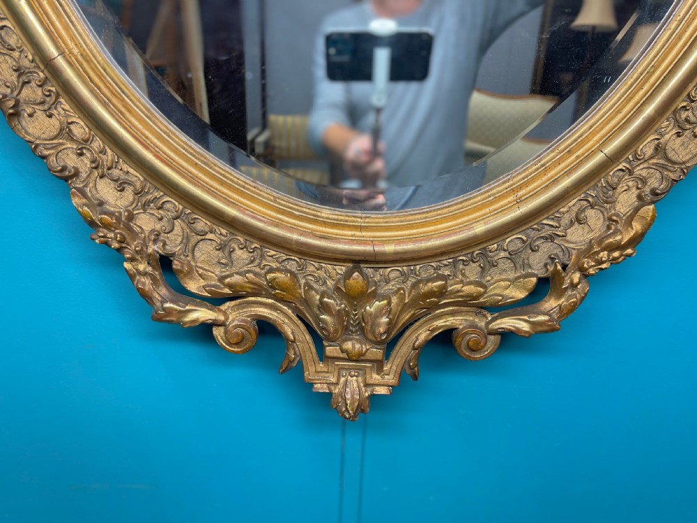 Large French oval gilt mirror with bevelled glass View IV