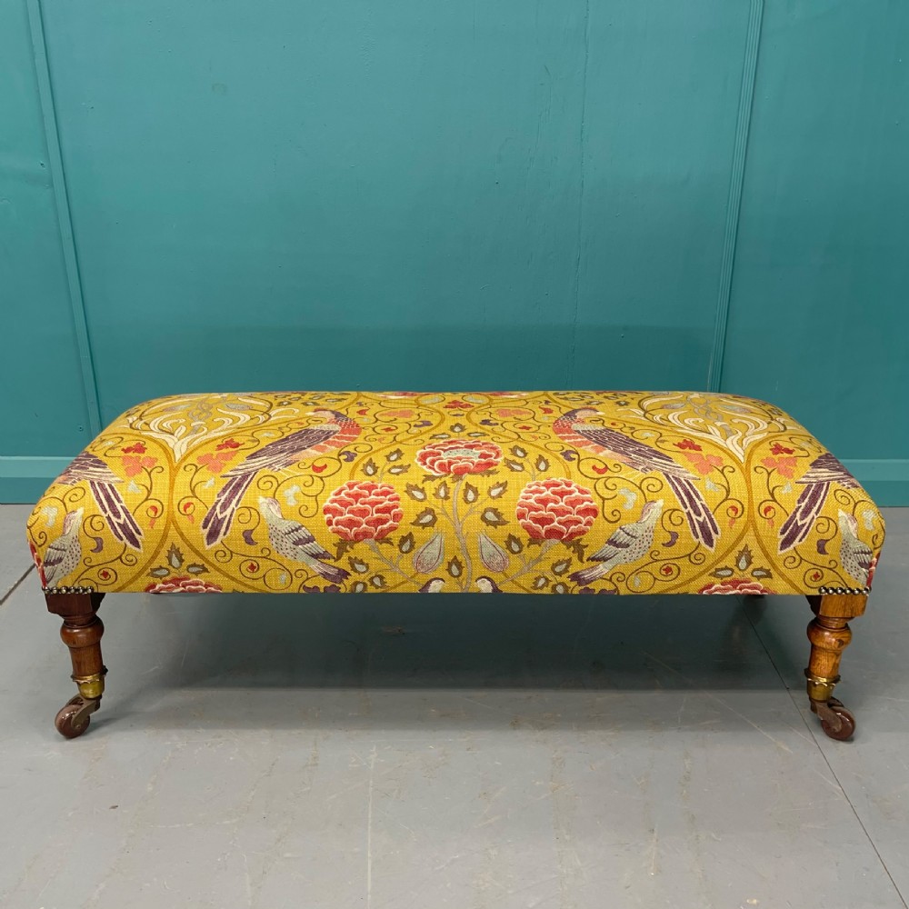 Victorian oak low footstool on castors  View VI