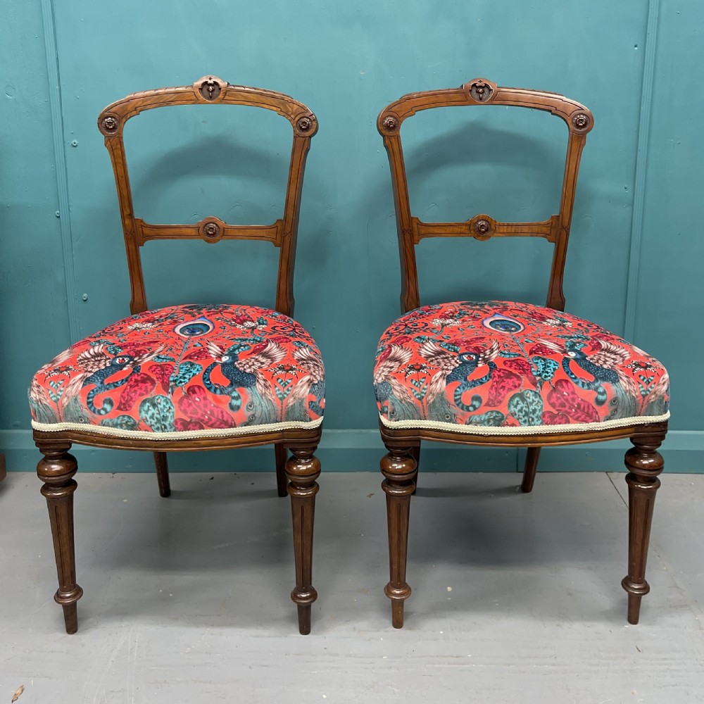 Pair of newly upholstered Edwardian side chairs 