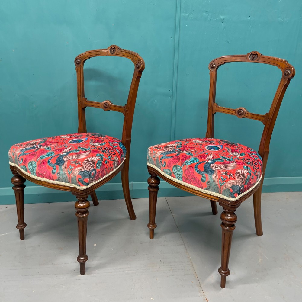Pair of newly upholstered Edwardian side chairs  View II
