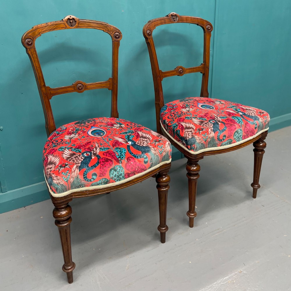 Pair of newly upholstered Edwardian side chairs  View III