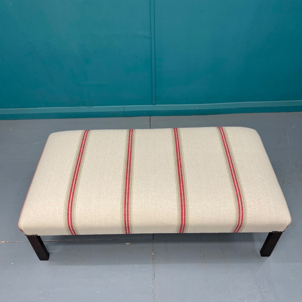 Newly upholstered heavy ticking stripe footstool View VI