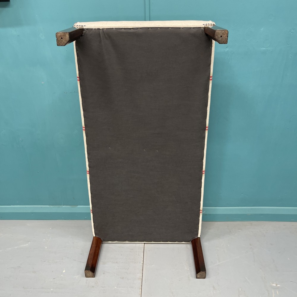 Newly upholstered heavy ticking stripe footstool View VII