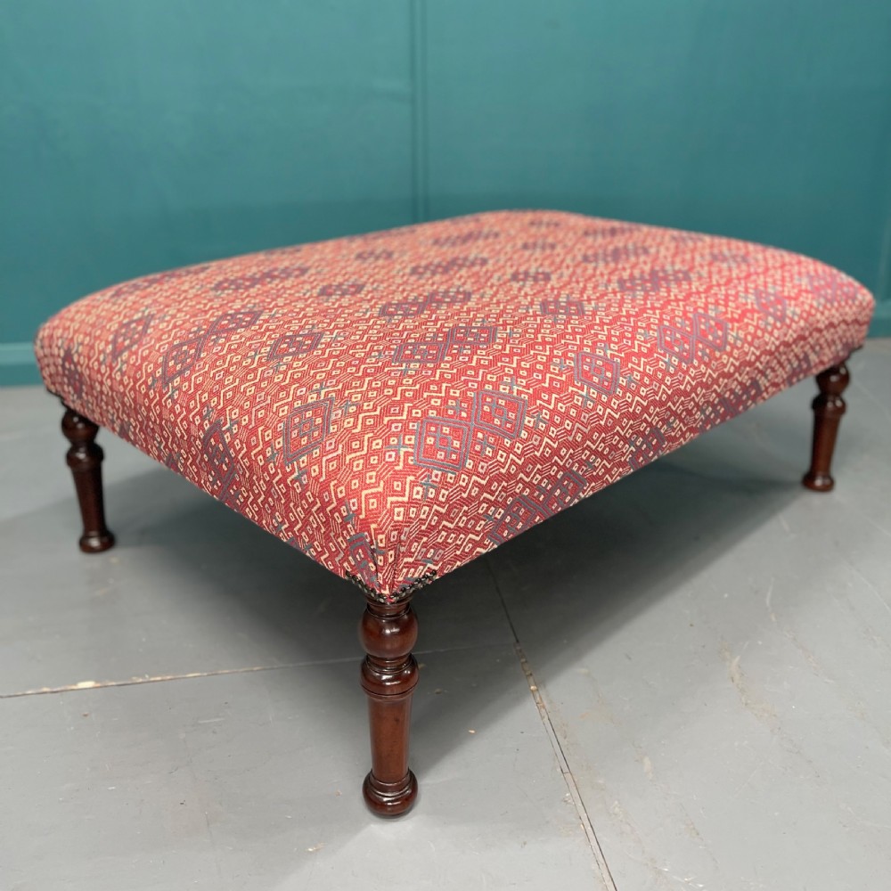 Large newly upholstered geometric print footstool View II