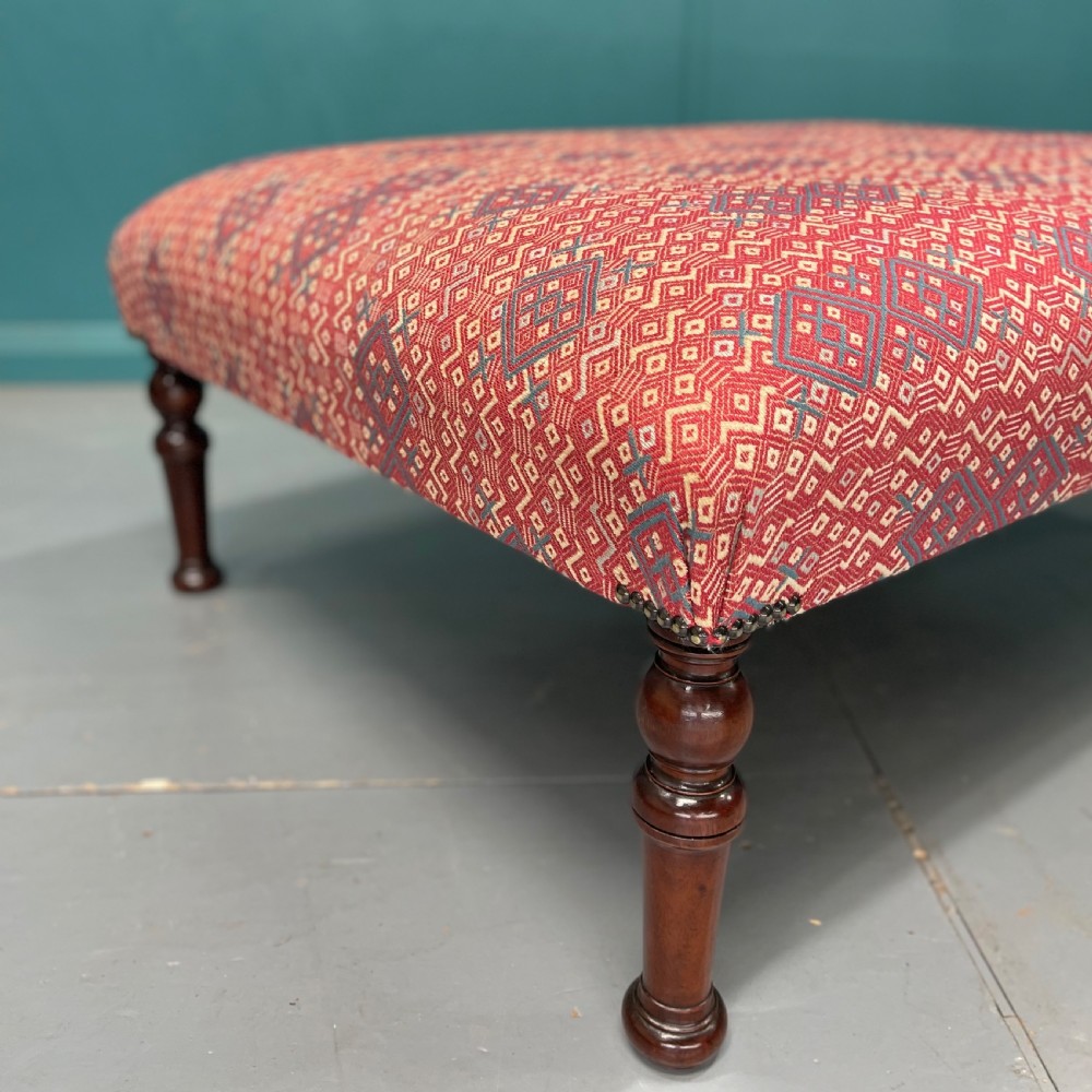 Large newly upholstered geometric print footstool View III