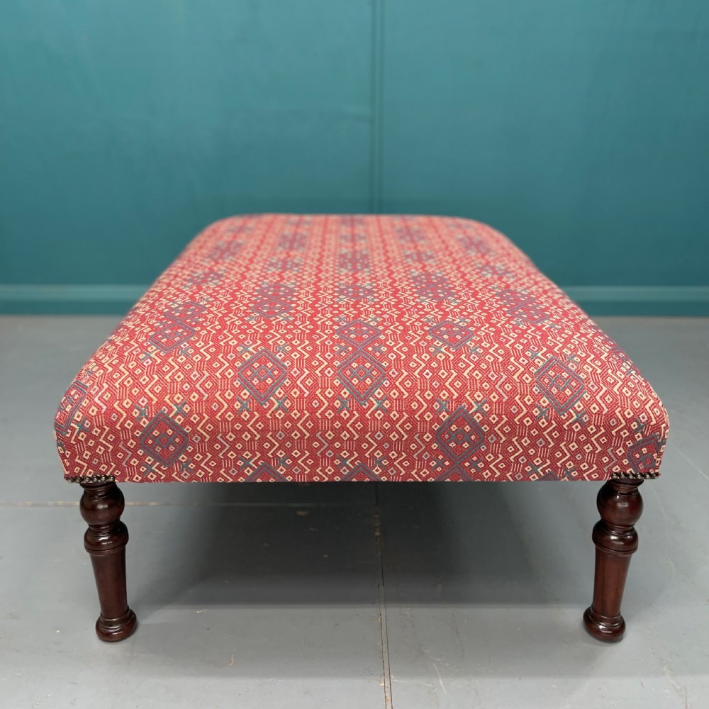 Large newly upholstered geometric print footstool View IV