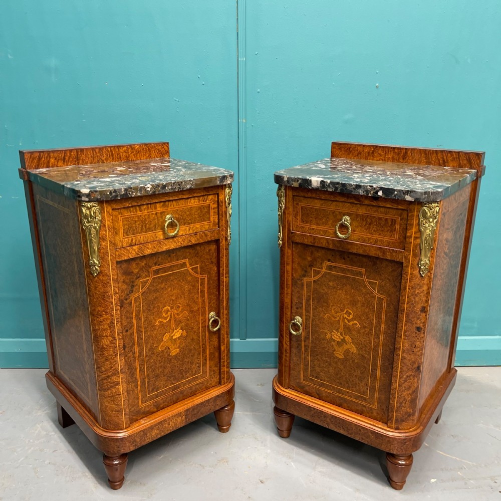 Pair of French burr walnut bedside cabinets View III