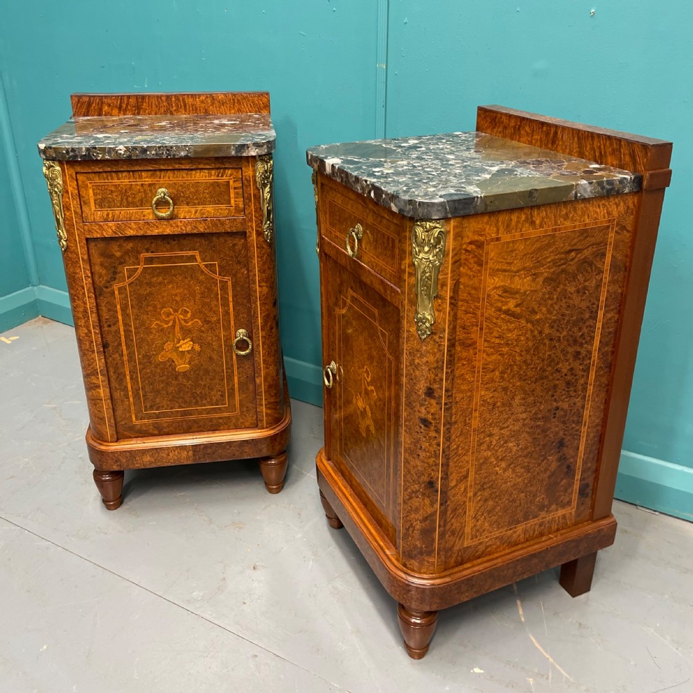 Pair of French burr walnut bedside cabinets View IV