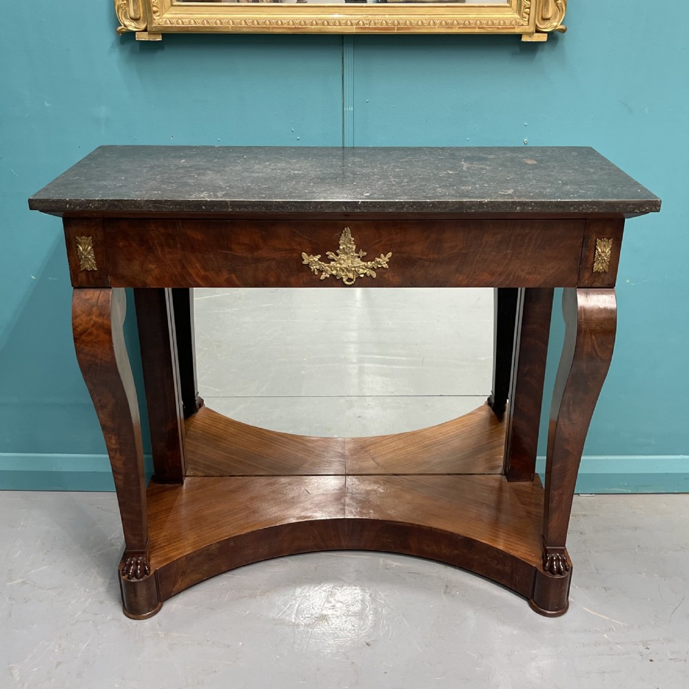 French Empire mirror back marble top console table 