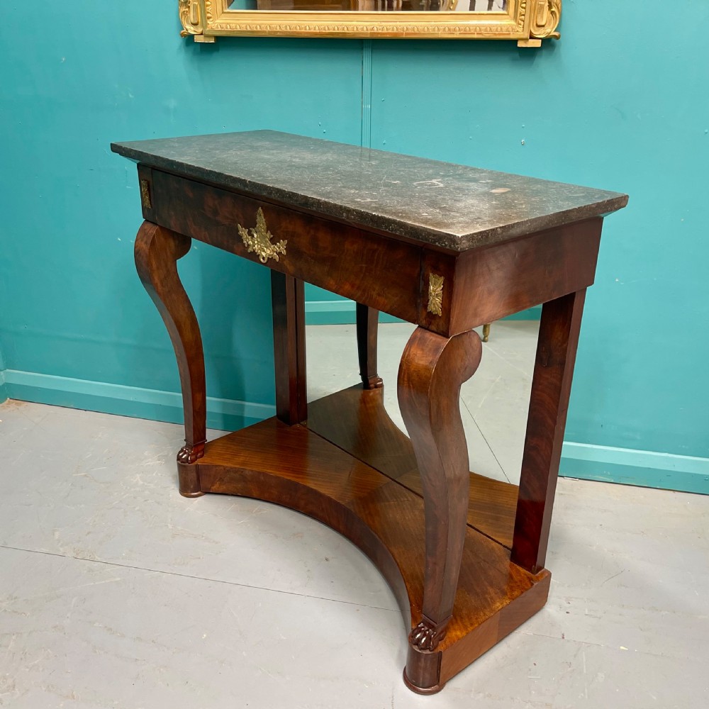 French Empire mirror back marble top console table  View III