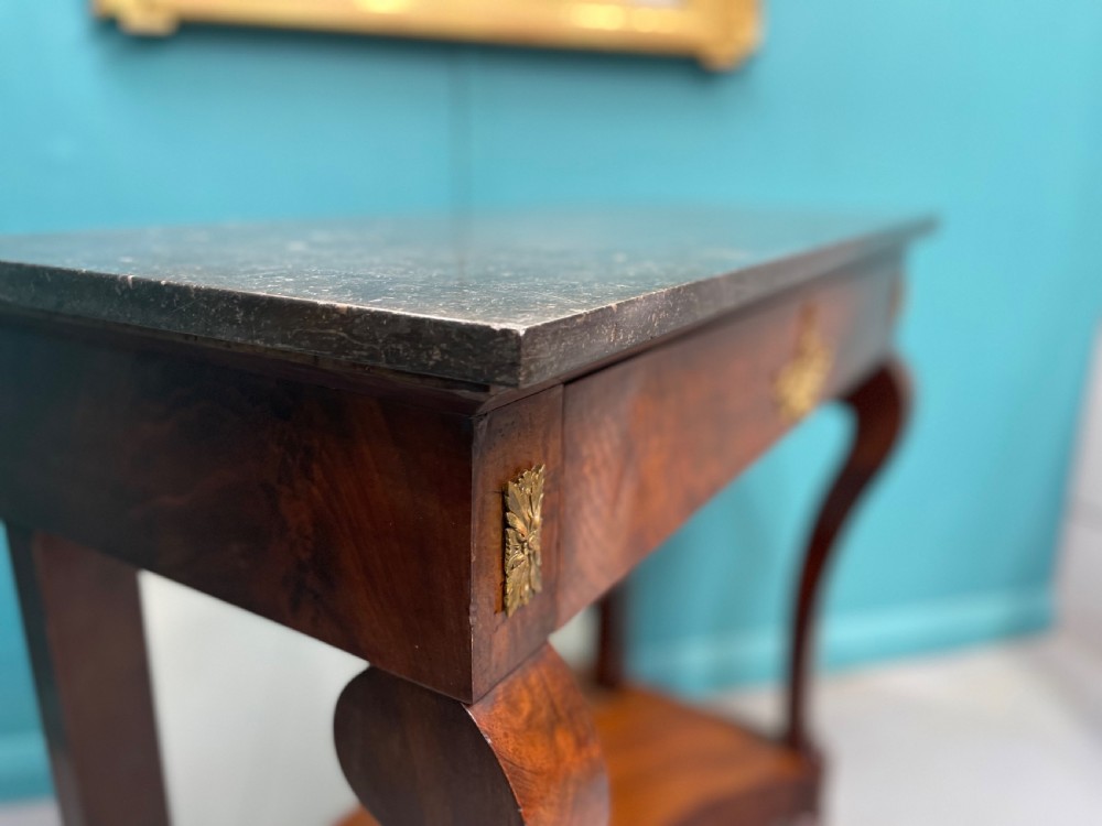 French Empire mirror back marble top console table  View IV