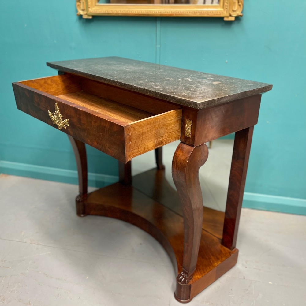 French Empire mirror back marble top console table  View VI