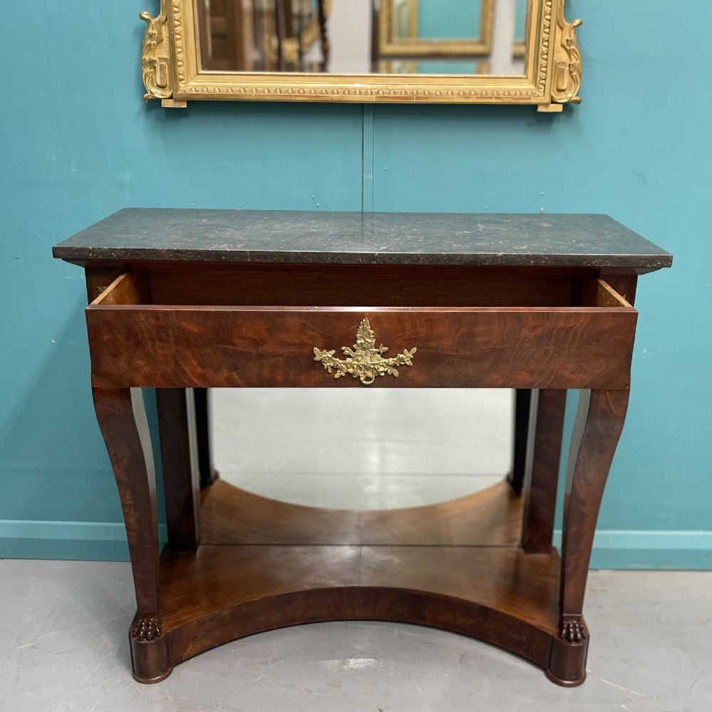 French Empire mirror back marble top console table  View VII